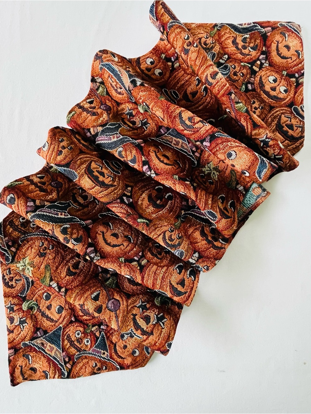 Halloween Fall Pumpkin Jack-O-Lantern Orange/Black Tapestry Table Runner 12”x69”